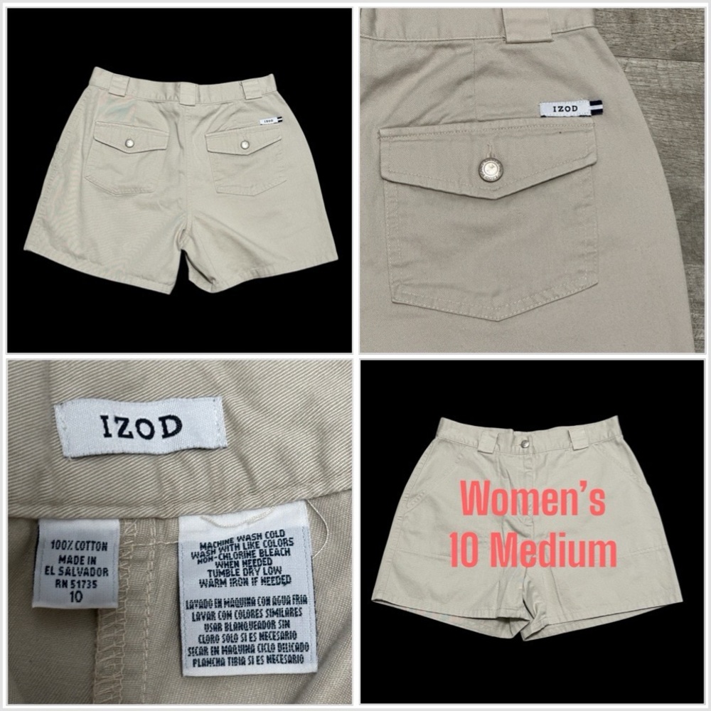 Women's IZOD 10 Medium Shorts Chino Khakis Cream Cotton Stretch 4 Pockets EUC